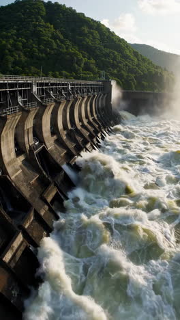 powerful water release from hydroelectric dam
