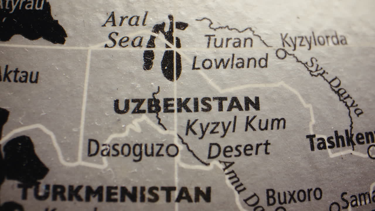 Close-up Map of Uzbekistan and Central Asia