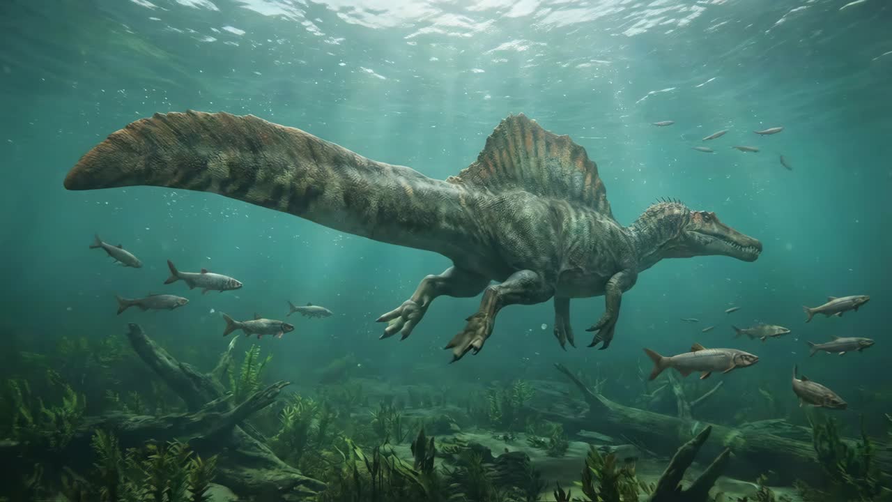 Scena subacquea di Spinosaurus