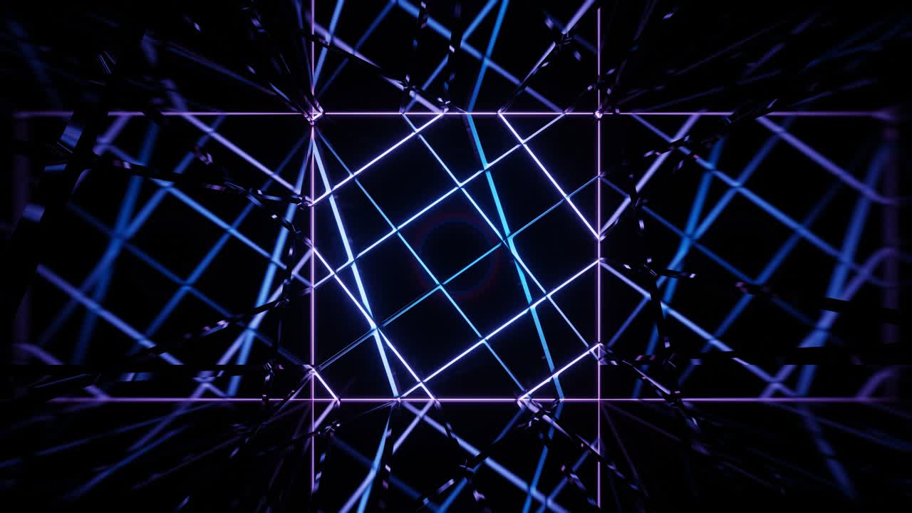 VJ Loop Abstract Mirror Tunnel Blue Lines.