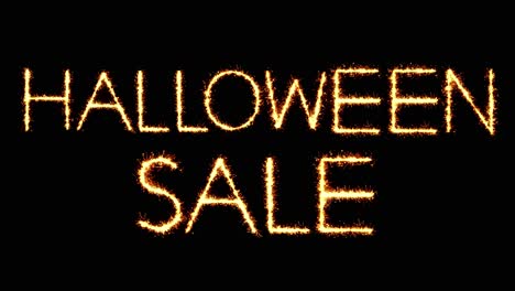 halloween sale text sparkler writing with glitter sparks particles firework on black 4k loop