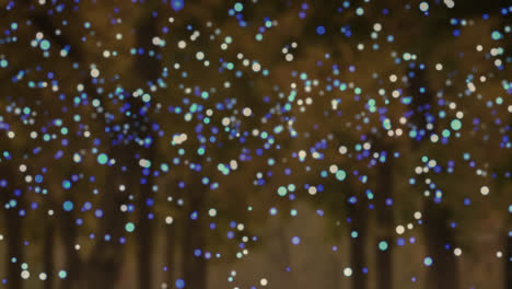 animation of blue and white flickering spots over trees in background