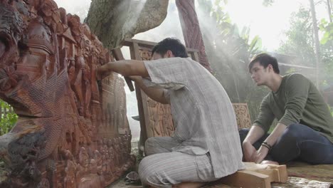 man looking carpenter working wooden, slow motion