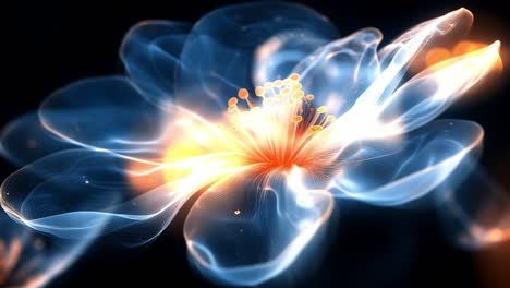 ethereal glowing flower. a luminous flower appears to float in a dark setting, showcasing vibrant colors and soft glowing effects.