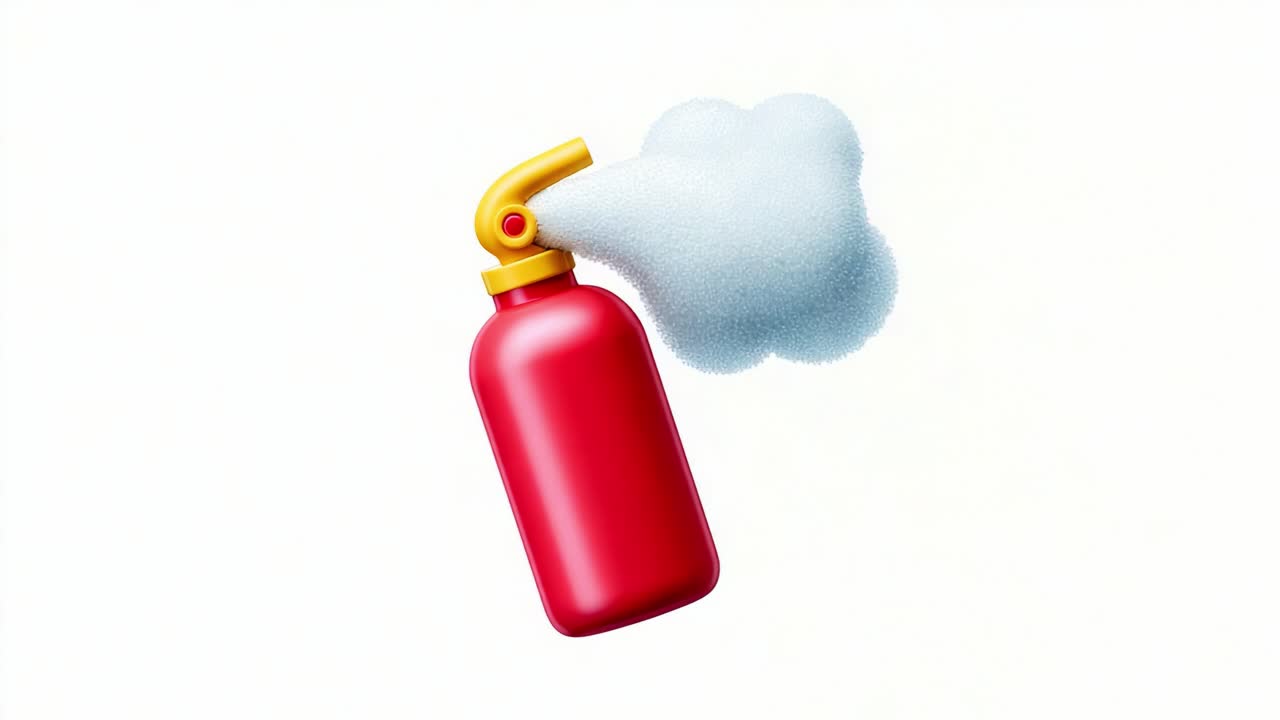 A vibrant red fire extinguisher with billowing foam, illustrating its essential function in fire safety and prevention, showcasing the importance of being prepared for emergencies