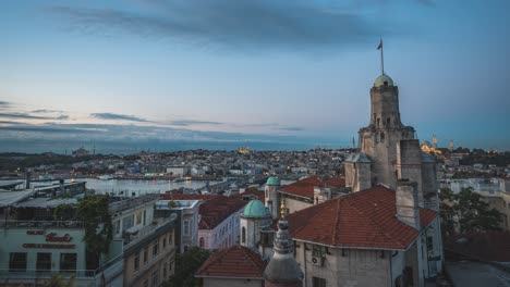 Timelapse-of-Galata-Tower-in-Istanbul-during-Sunrise