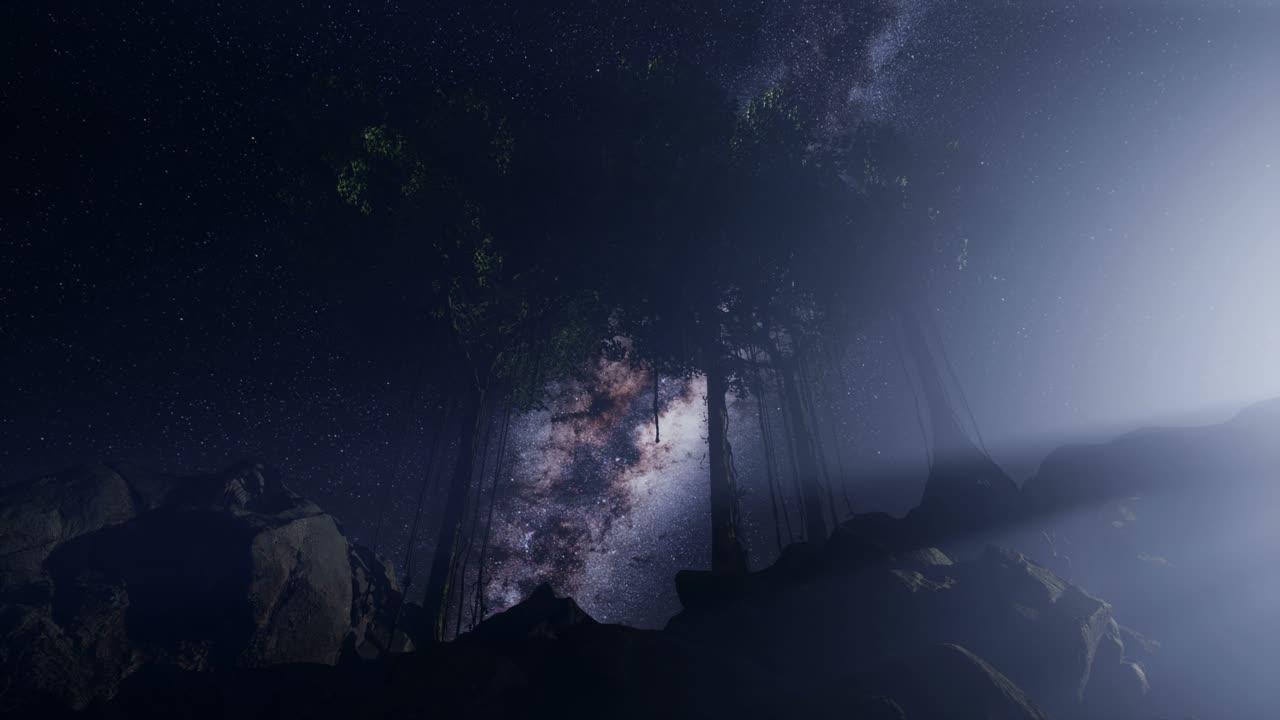 4k astro de la vía láctea sobre la selva tropical.