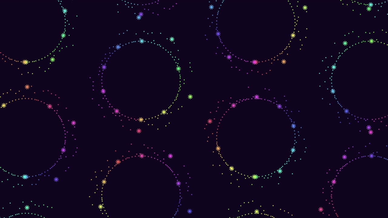 Vibrant circles seamless pattern of overlapping colors on black