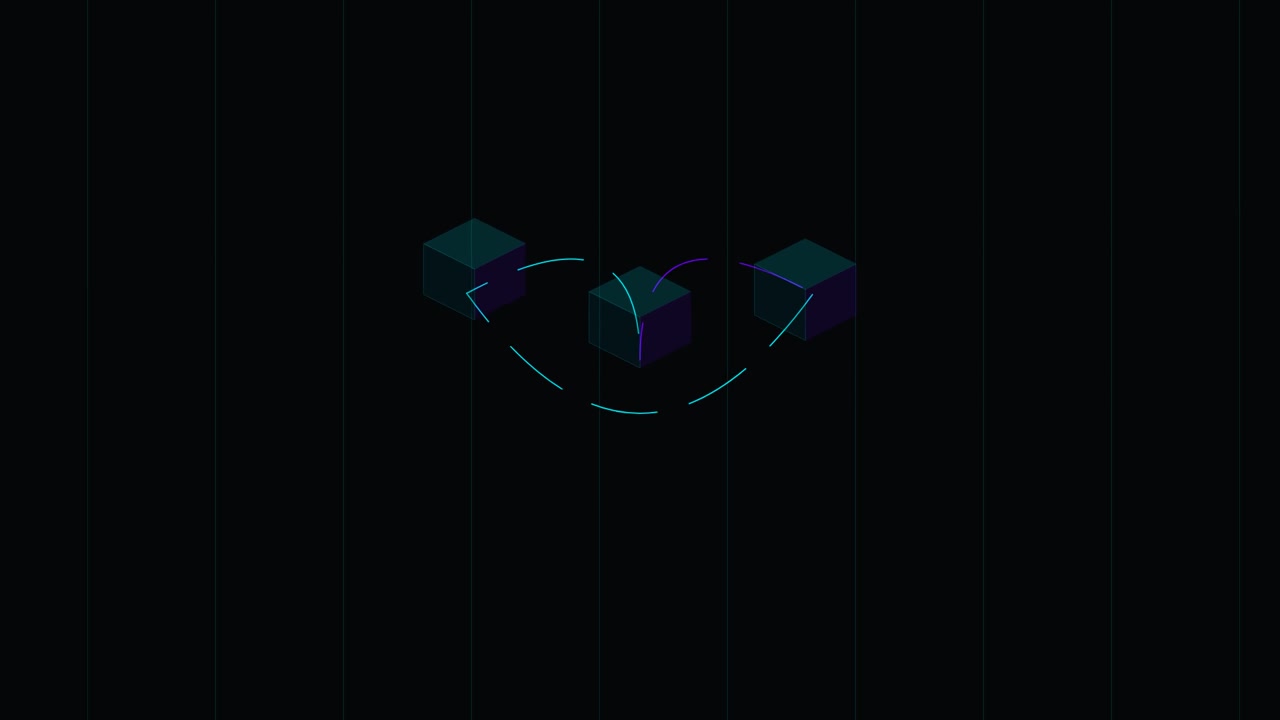 Abstract Animation of Connected Data Cubes on Dark Background