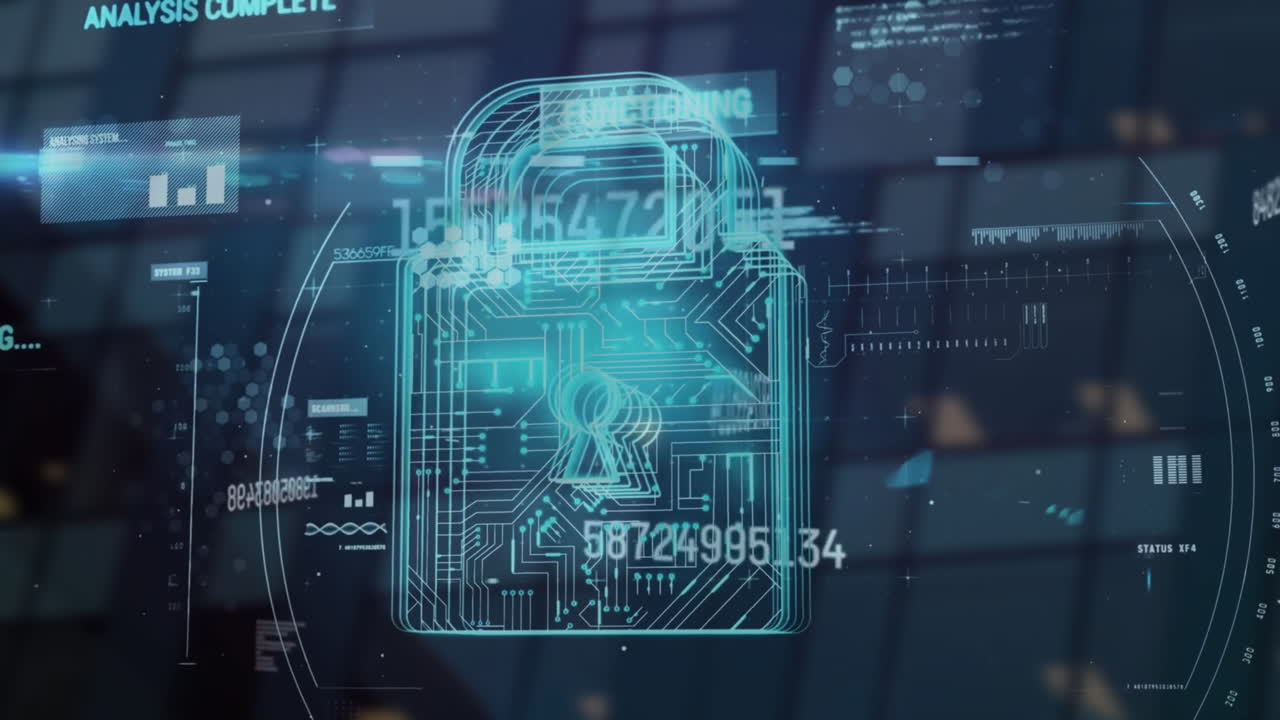 animación del procesamiento de datos financieros a través de un candado de seguridad en línea
