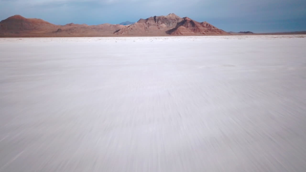 Drone shot flying over Boneville Salt Flats in  Utah