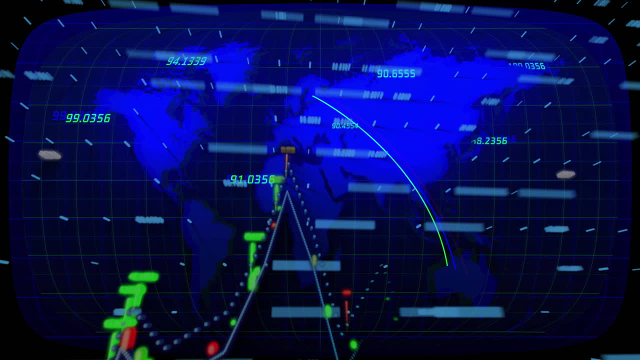 Digital connectivity animation with data points and lines on global map
