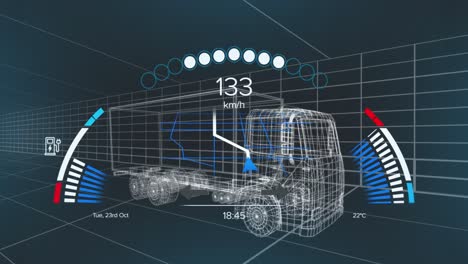 Animation-Der-Digitalen-Schnittstelle-Eines-Elektroautos-über-Einem-3D-LKW