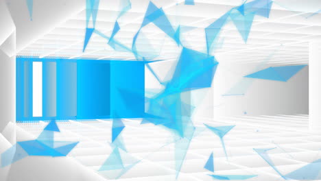 animación de formas azules que se mueven sobre un fondo blanco