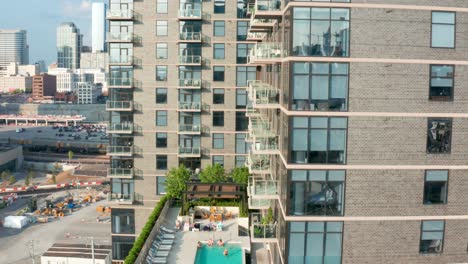 rooftop pool at upscale residential urban apartment building in usa city