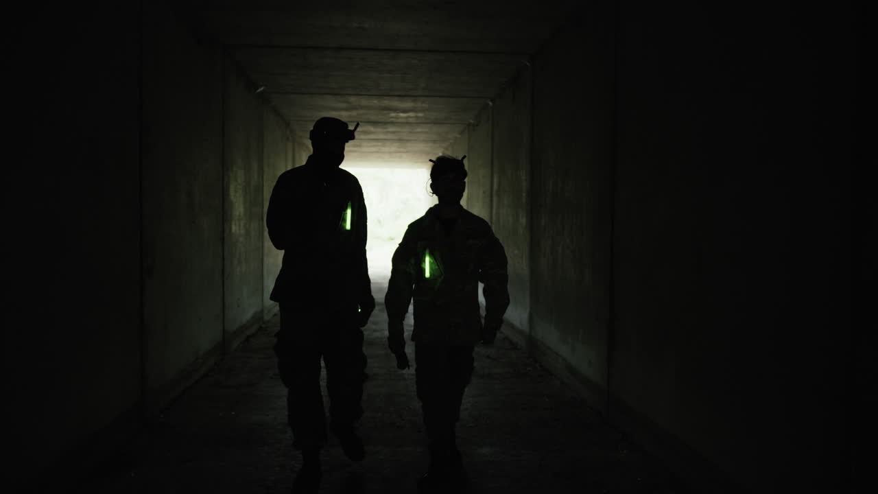 Silhouette of Military Soldiers Inside a Secret Anti-Bomb Bunker