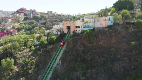 drone reveals funicular, guanajuato city, el pípila, bird's eye aerial view