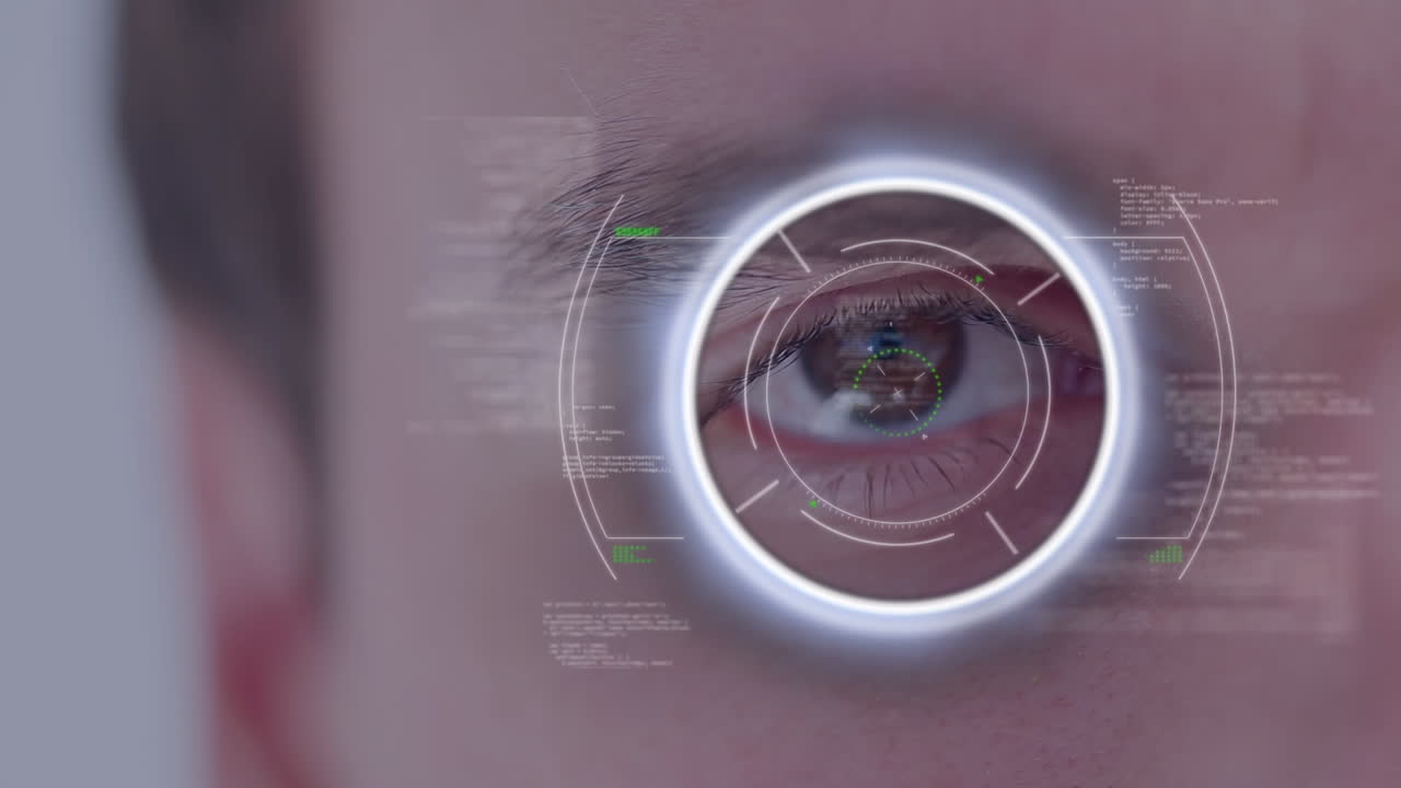 animación del visor, datos y ojo círculo del hombre caucásico