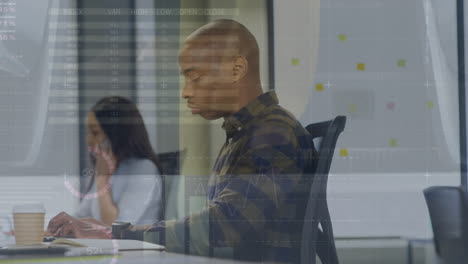 animation of data processing over diverse business people in office