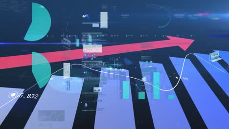 animation of financial data processing on blue background