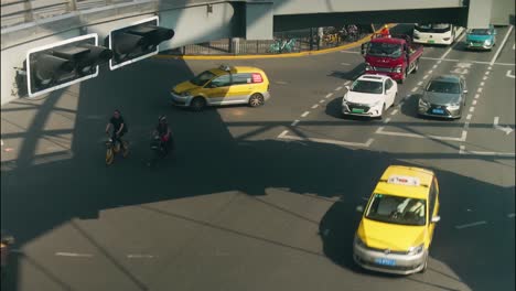 Overhead-view-of-a-busy-road-in-Shanghai