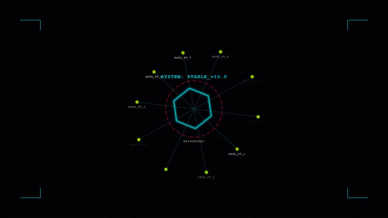 Interfaz digital futurista mostrando el estado del sistema y puntos de datos
