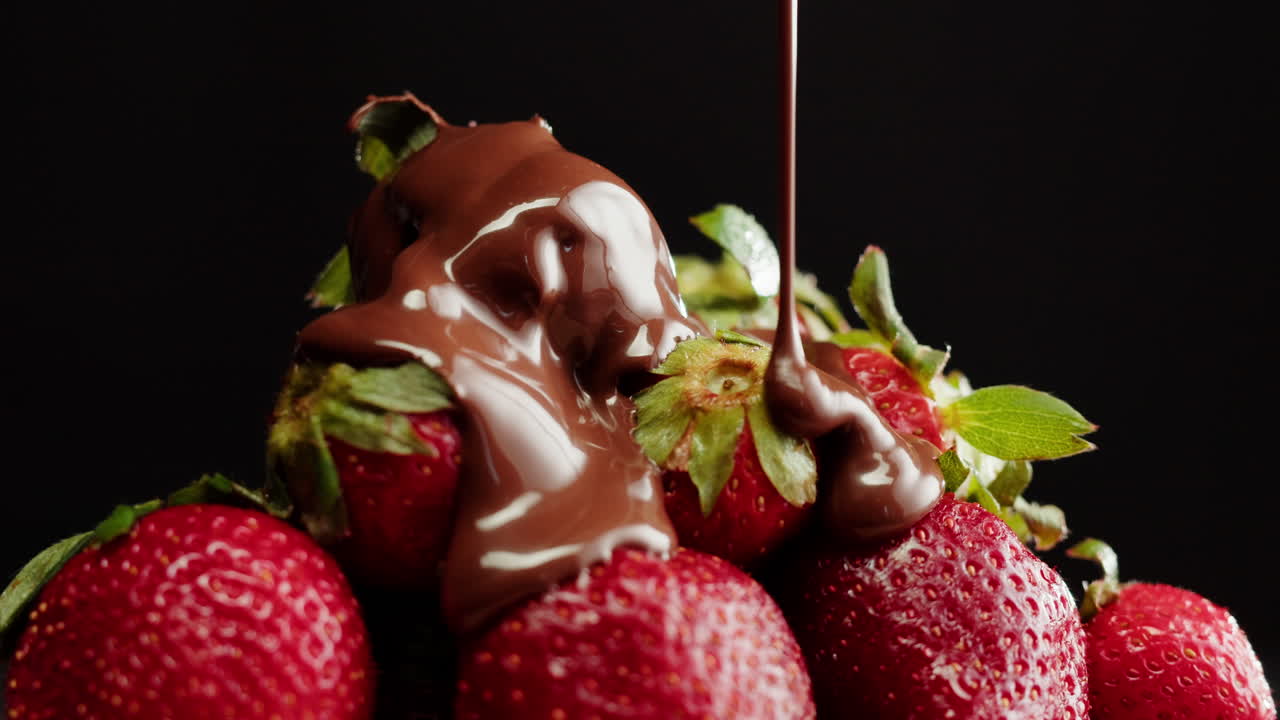 Melted Chocolate Drizzled Over Strawberries