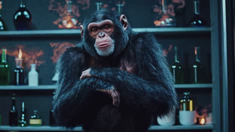 un chimpancé en un laboratorio antiguo