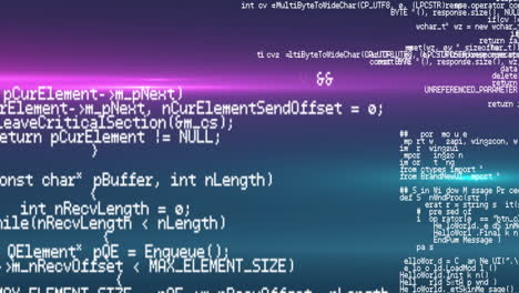 programming code overlay moving over gradient interface, featuring pointers, imports and functions