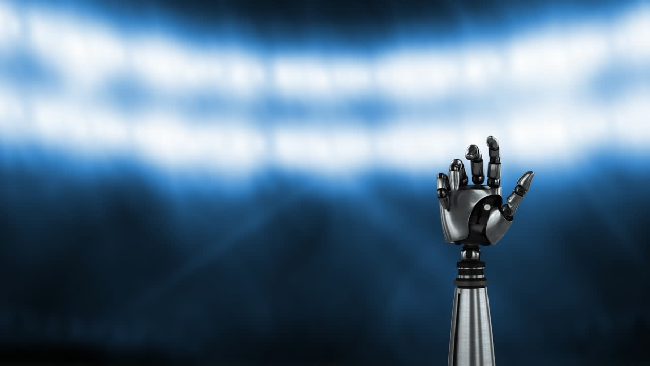 animación del brazo robótico gris bajo luces de punto