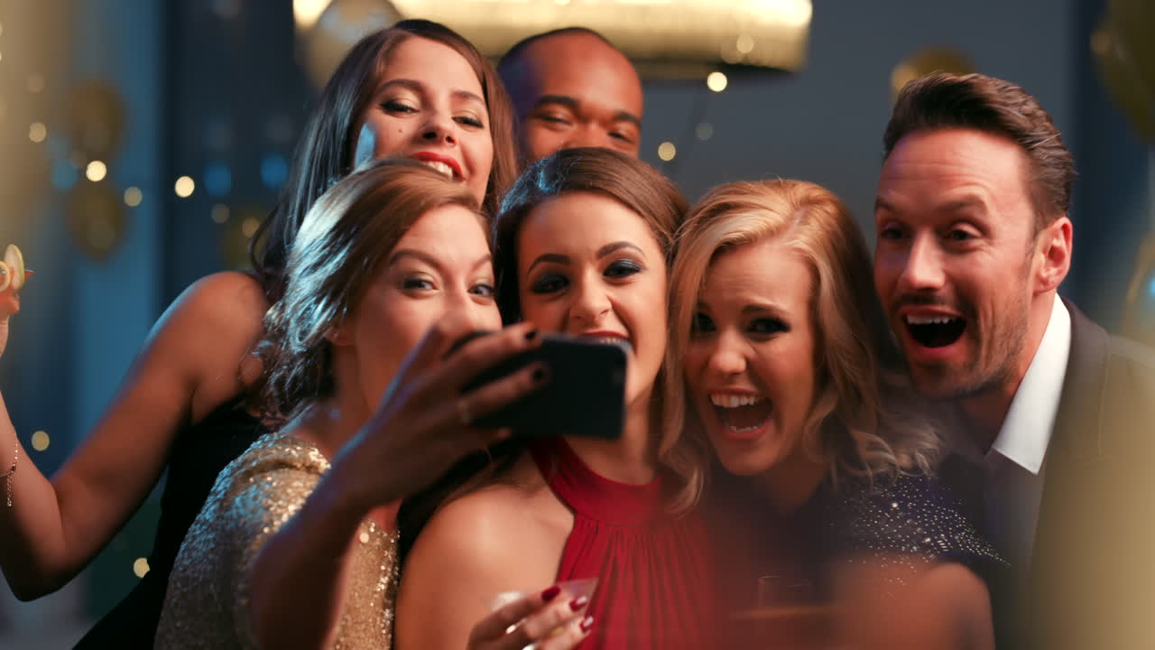 Amigos tomándose una selfie en una celebración