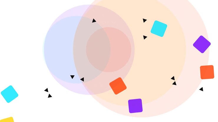 Abstract Animation of Colorful Floating Squares and Expanding Circles