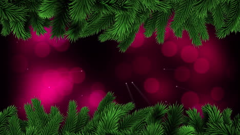 digital animation of green branches against red spots of light moving on black background