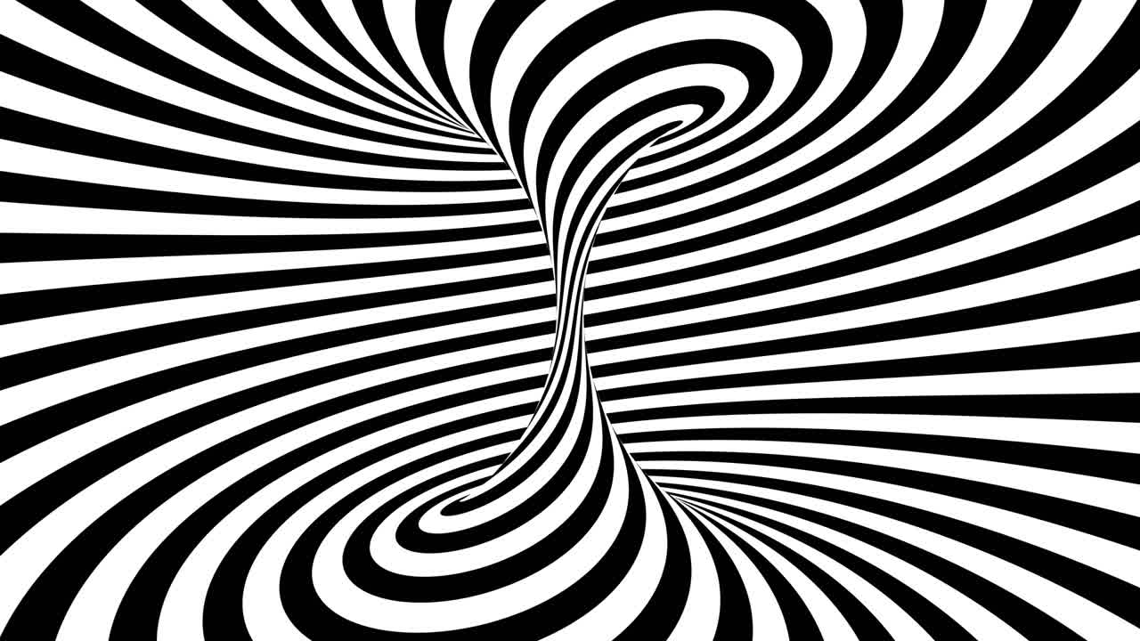 ilusión óptica en espiral en blanco y negro ilustración abstracta. 4k