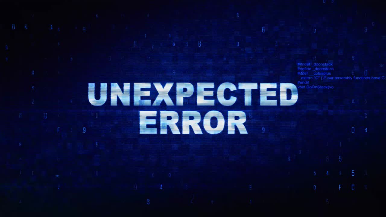 Unexpected error text digital noise twitch and glitch effect tv screen loop animation background