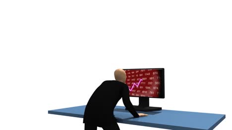 animation presenting 3d man sitting at a table in front of a desktop