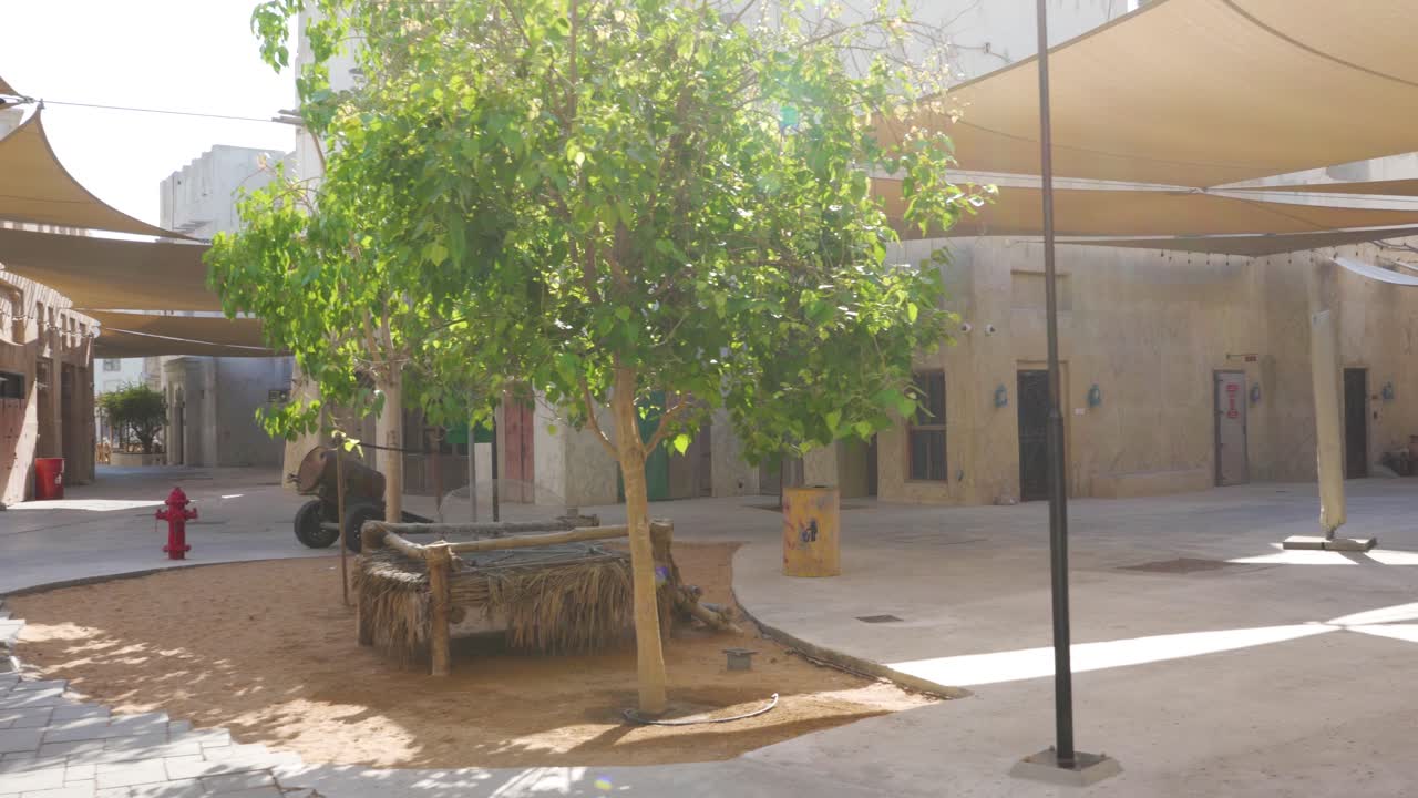 The Peaceful Old Street In Al Fahidi Historical Neighbourhood In Dubai During Daytime - Wide Shot
