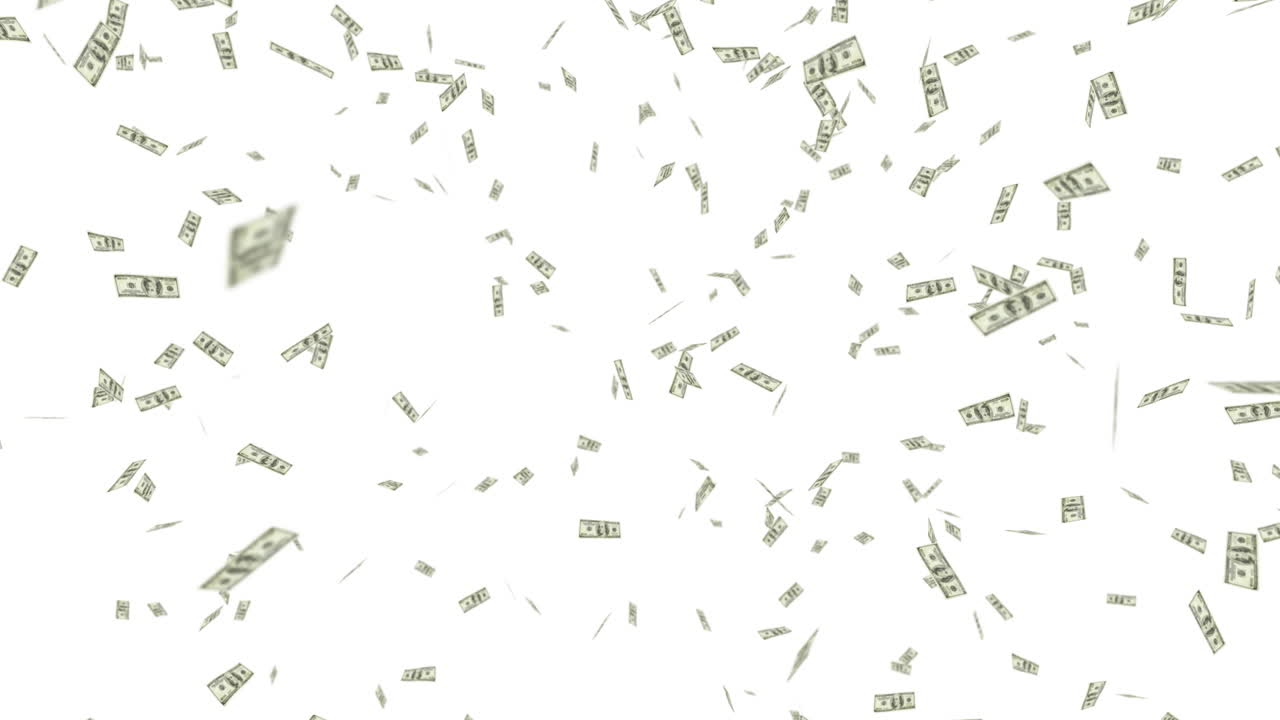 animación de billetes de dólar estadounidense que caen sobre un fondo blanco