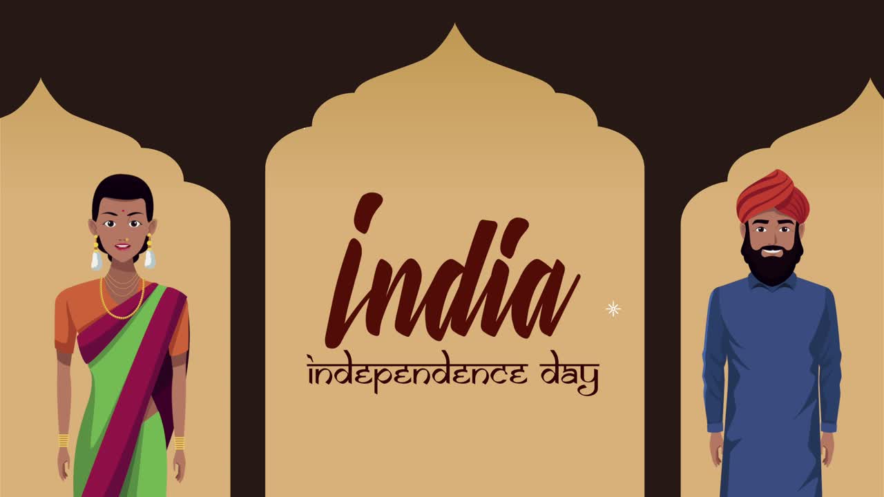 Tulisan Hari Kemerdekaan India dengan karakter pasangan