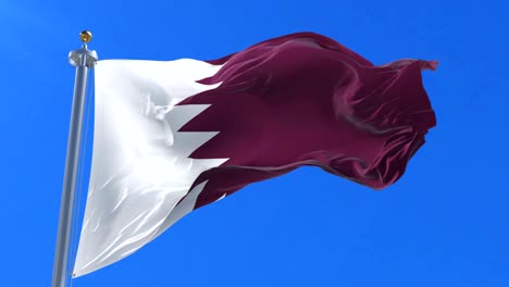 qatar flag waving at wind in slow with blue sky, loop