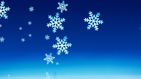 animation of christmas snowflakes falling on blue background