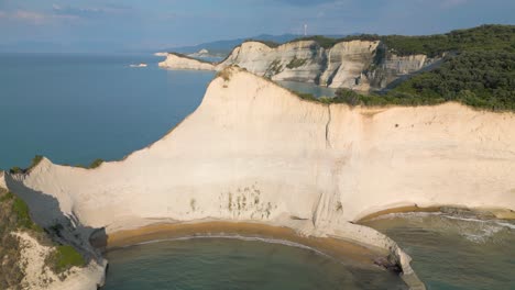 Incredible-Aerial-View-of-Cape-Drastis-on-Ionian-Island-of-Corfu,-Greece