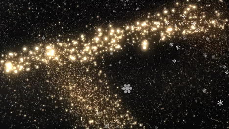 animation of snow flakes falling over glowing spots on black background
