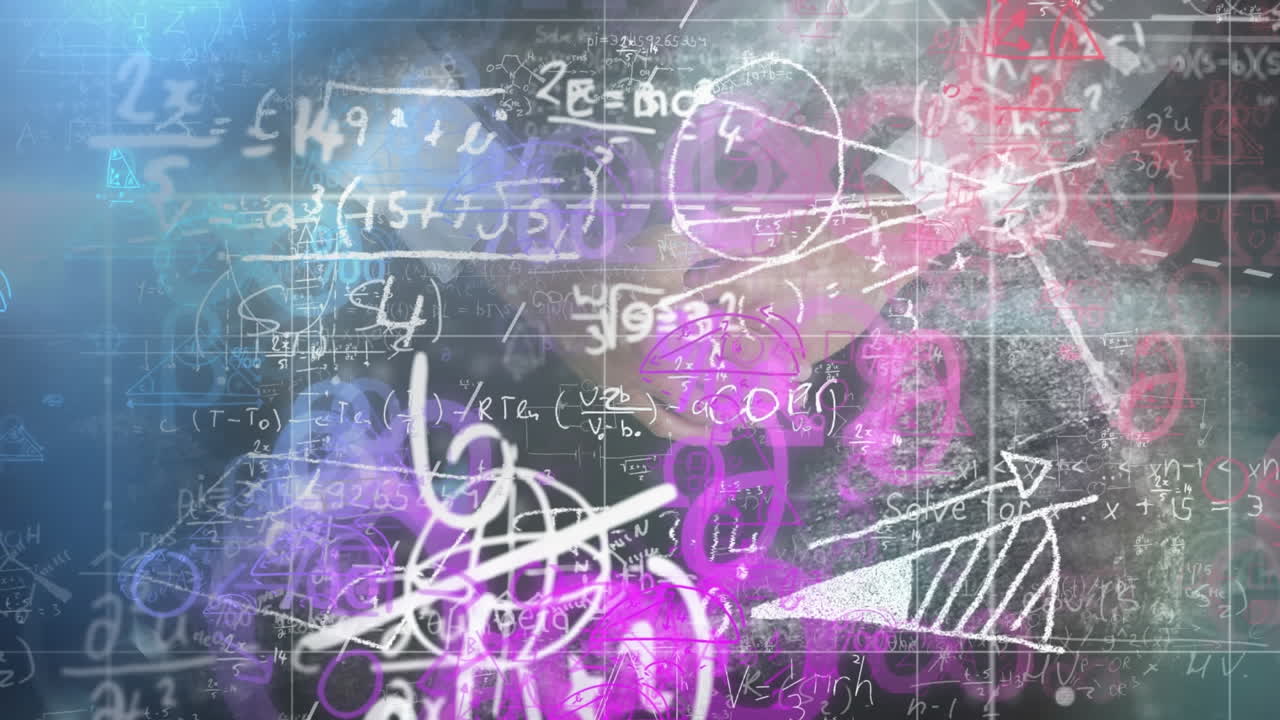 수학적 방정식의 애니메이션은 백인 남자의 손으로 만들어졌습니다.
