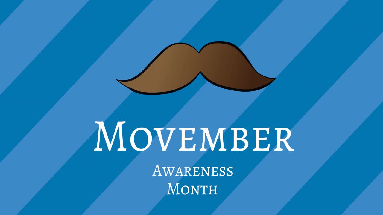 Animation of movember awareness month text and moustache over blue background