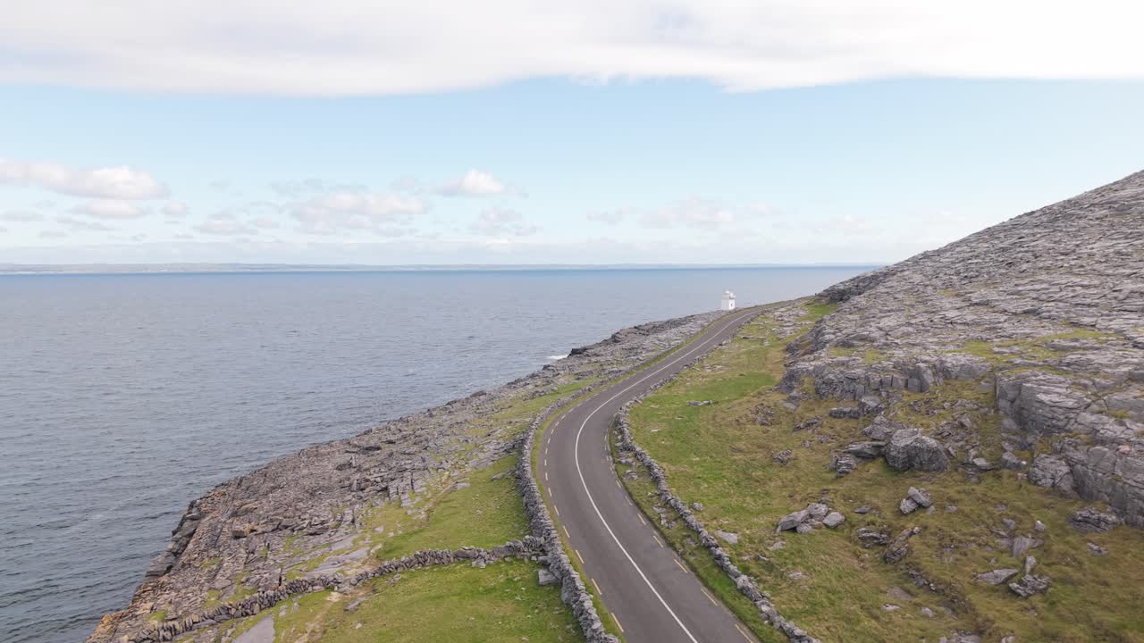 Road Along The Sea And The Burren, Karst Landscape In County Clare, Ireland. - aerial shot