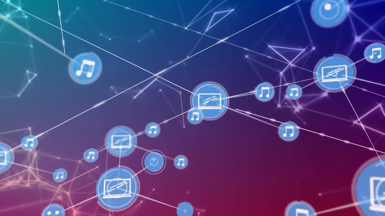 animación de la red de conexiones con iconos sobre las redes de conexiones.