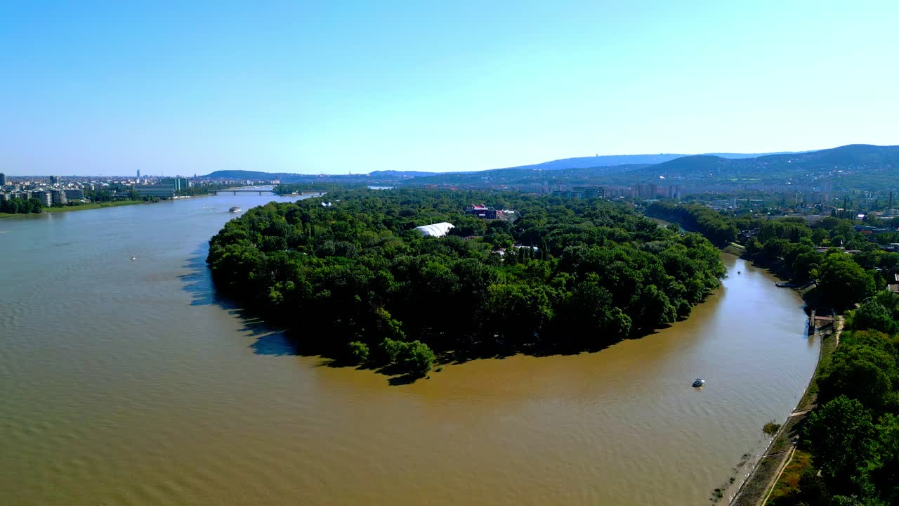 Scenic &Oacute;buda Island In Budapest, Hungary - aerial shot
