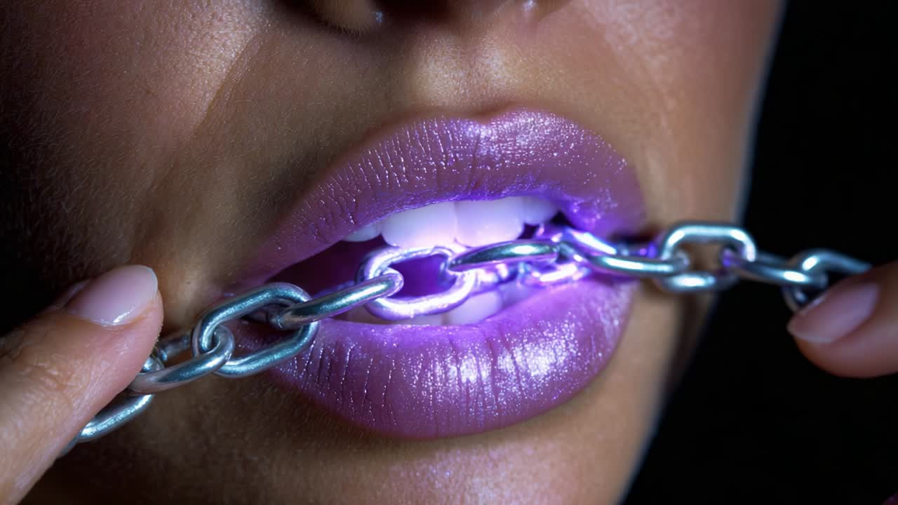 Close-up of lips with chain