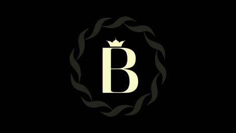 animation of logo design. luxury monogram. round emblem rotates. capital letter b. falling crown. drawn ribbon. art template in motion.